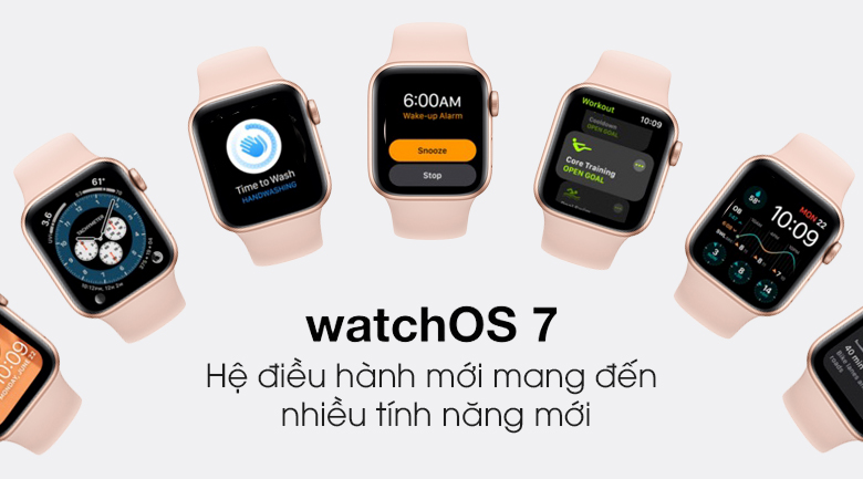 Apple Watch SE 40mm viền nhôm dây cao su hồng - hệ điều hành watchOS 7