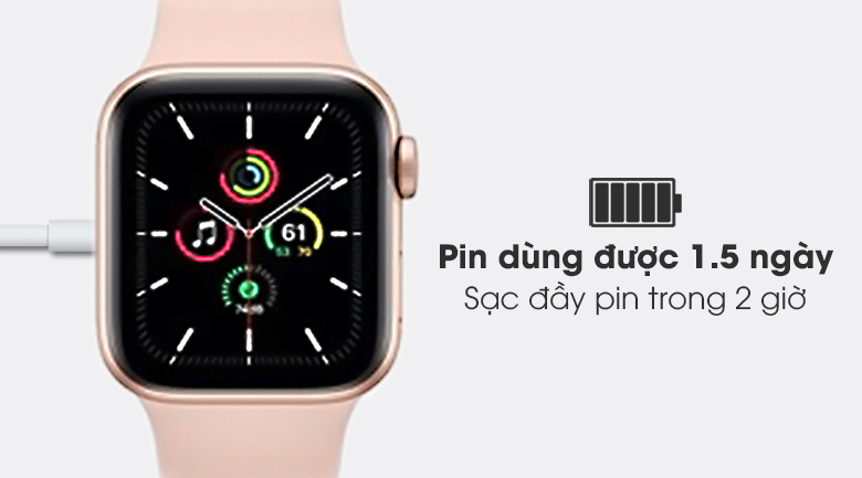 Apple Watch SE 40mm viền nhôm dây cao su hồng - pin 1.5 ngày